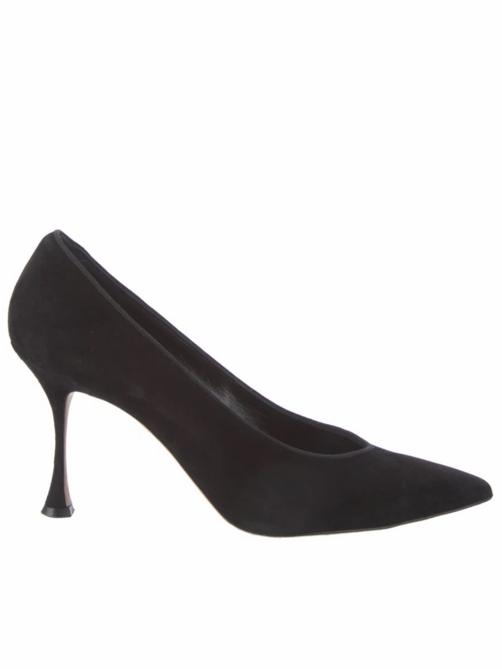 Manolo Blahnik Suede Leather Pointed Toe Black Flared Stiletto Heels Pumps Sz 38